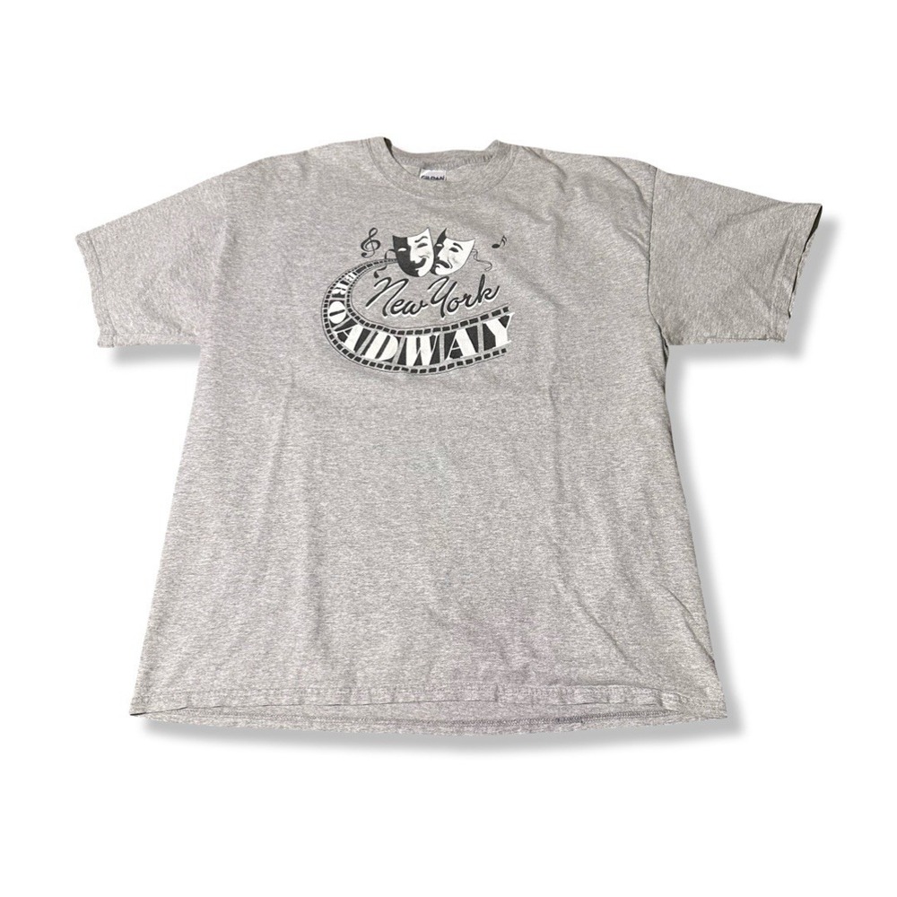 Vintage New York Broadway Gray Graphic T Shirt Size XL Y2K Art